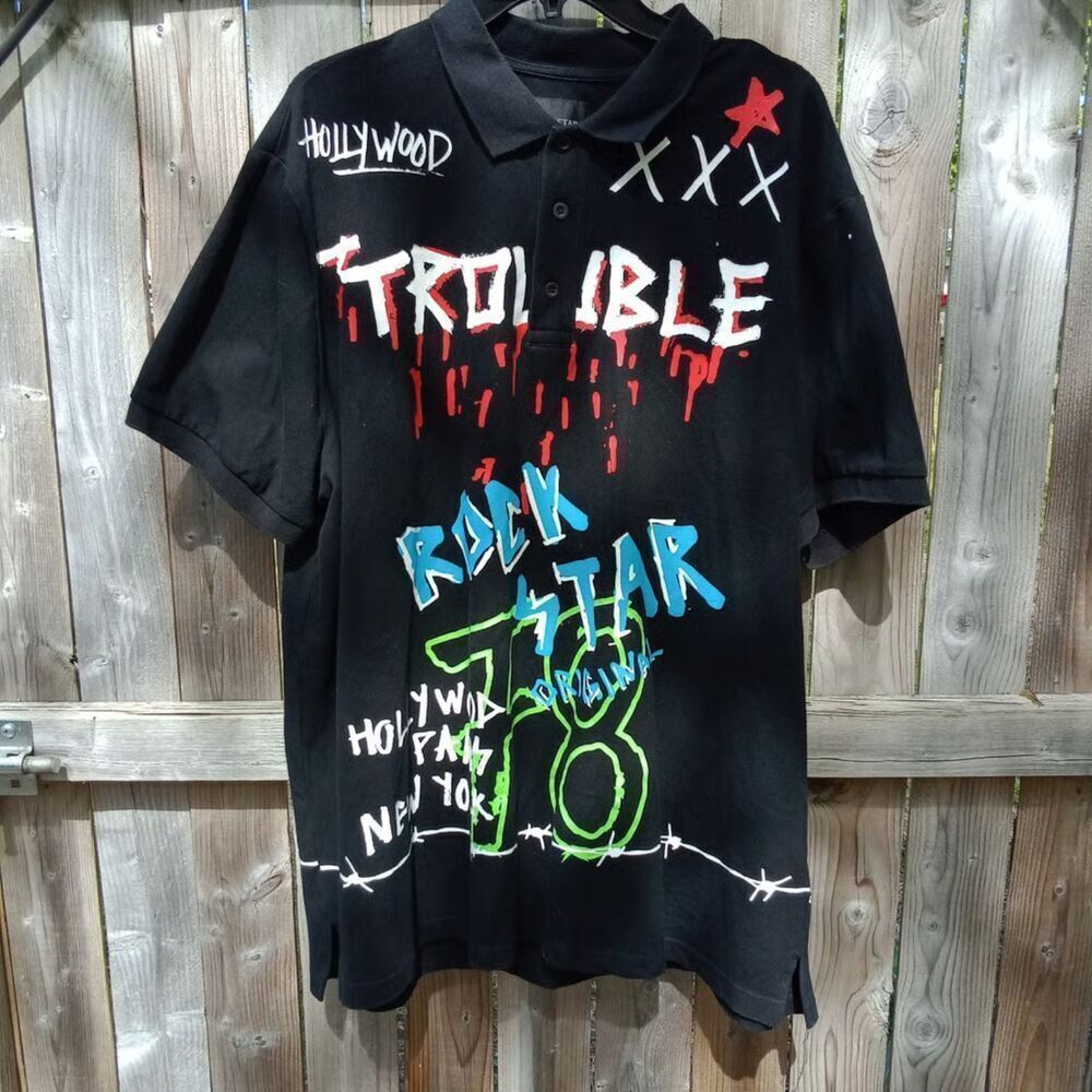 Rockstar original 3XL collar shirt black graffiti grunge men's